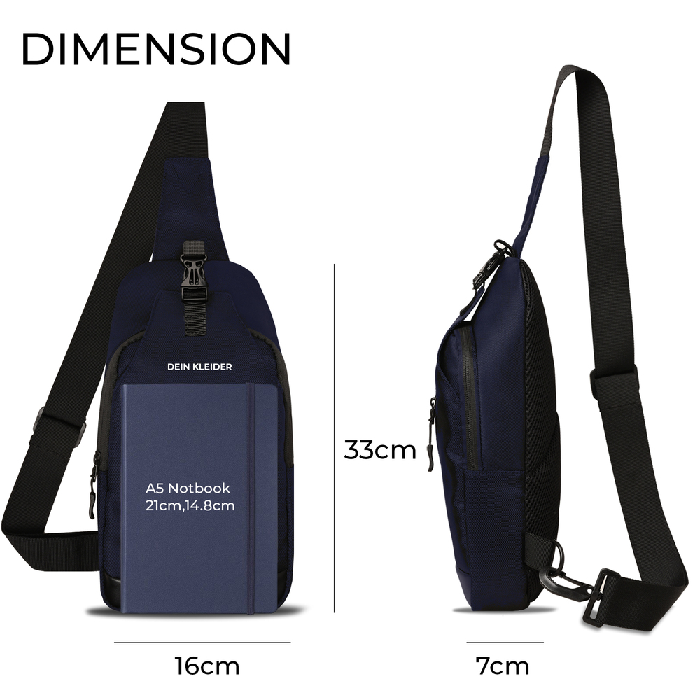 Urban Cross Crossbody Chest bag Shoulder Adjustable Strap100% Waterproof fabric Navy