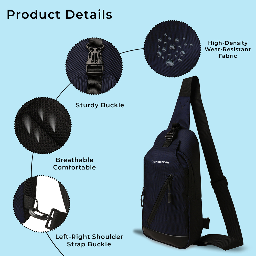 Urban Cross Crossbody Chest bag Shoulder Adjustable Strap100% Waterproof fabric Navy