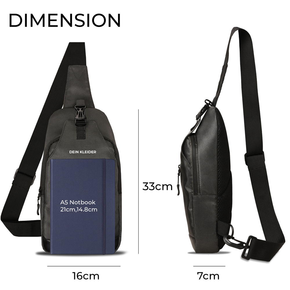 Urban Cross Crossbody Chest bag Shoulder Adjustable Strap100% Waterproof fabric Grey