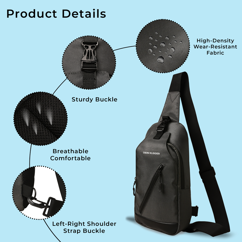 Urban Cross Crossbody Chest bag Shoulder Adjustable Strap100% Waterproof fabric Grey