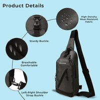 Urban Cross Crossbody Chest bag Shoulder Adjustable Strap100% Waterproof fabric Grey