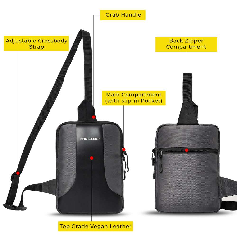 Modern Sleek Crossbody Sling Chest Bag Adjustable Strap Grey