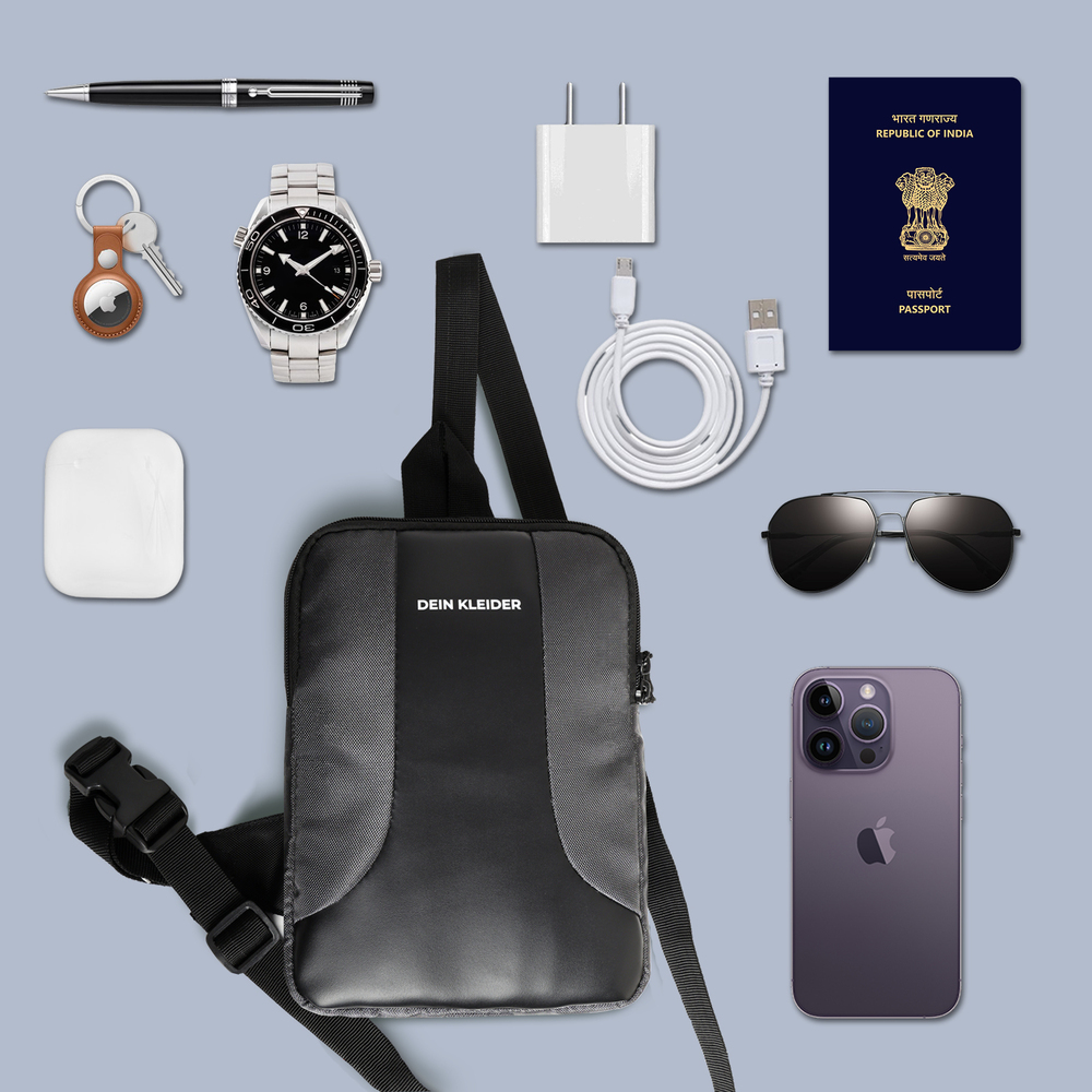 Modern Sleek Crossbody Sling Chest Bag - Pu Leather Adjustable Strap Waterproof Grey | Ideal For Travel Office Casual Wear Ample Storage With Two Pockets & Compartments