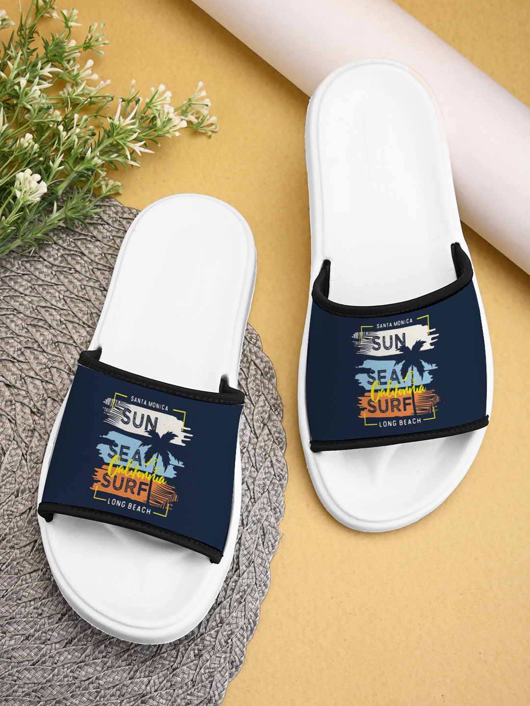 Ladies Navy Printed  Flip Flop Slippers