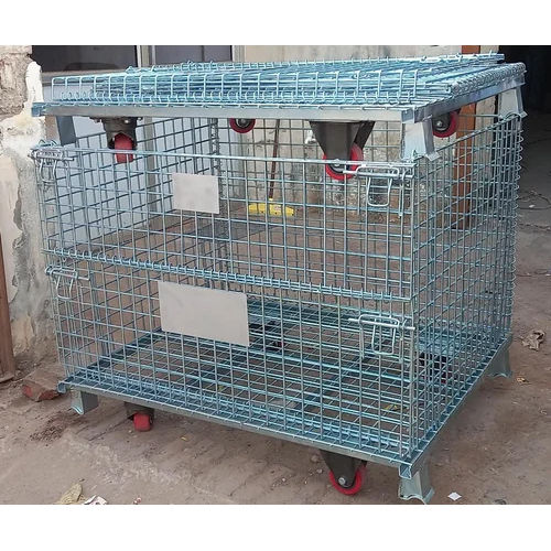 Mild Steel Wire Mesh Collapsible Container Trolley - Size: 1200X800X890Mm