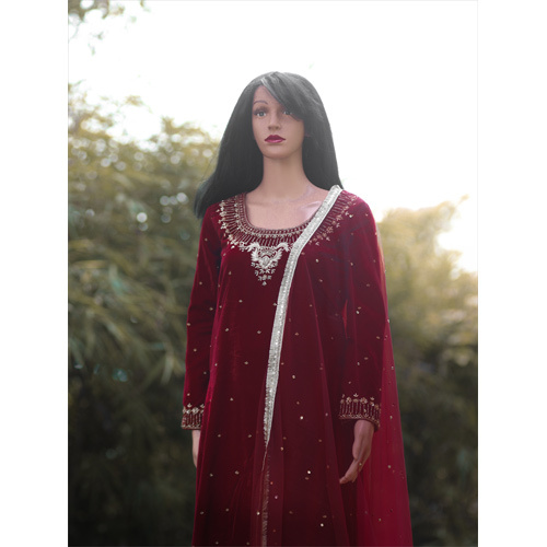 Velvet Hand Embroidery Suit With Net Dupatta