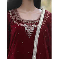 Velvet Hand Embroidery Suit With Net Dupatta