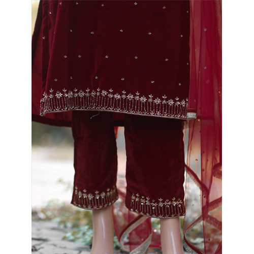 Velvet Hand Embroidery Suit With Net Dupatta