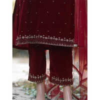 Velvet Hand Embroidery Suit With Net Dupatta