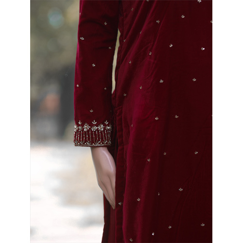 Velvet Hand Embroidery Suit With Net Dupatta