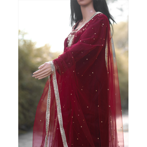 Velvet Hand Embroidery Suit With Net Dupatta