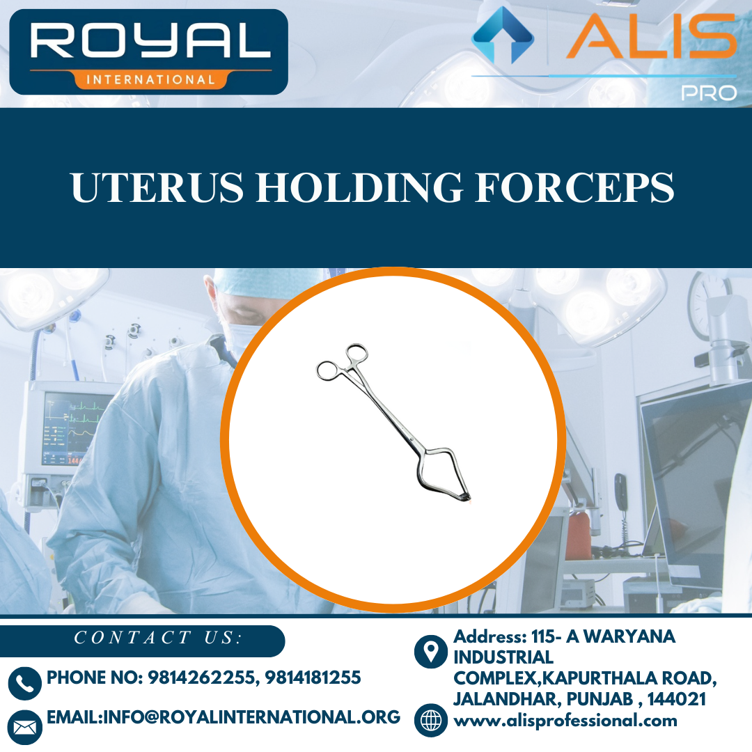 Uterus Holding Forceps - Stainless Steel, 21cm, Silver | Ergonomic Ring Handles, Ratchet Locking, Serrated Curved/Straight Jaws