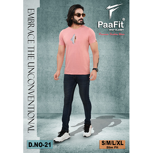 Mens Pink Cotton T-Shirt