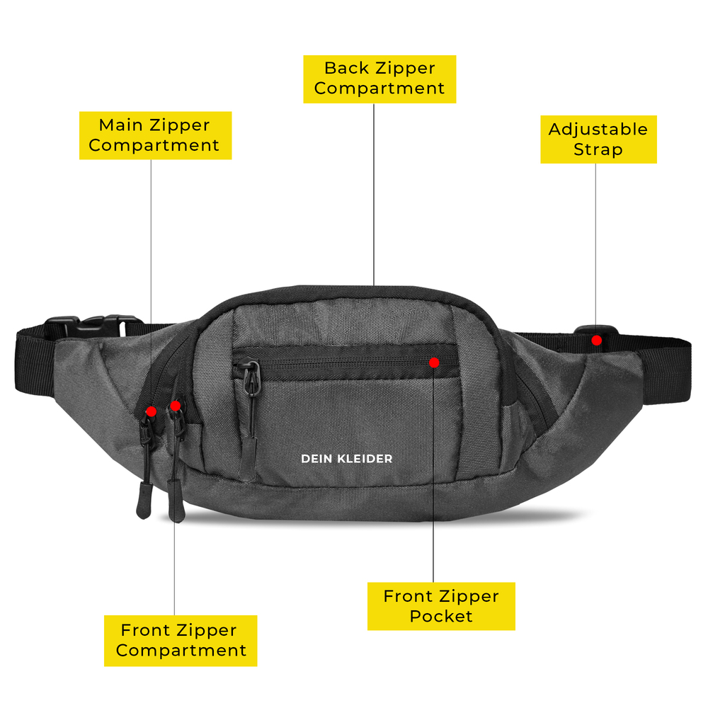 Venture Waist Fanny Pack Travel Handy Zip Pouch Money Phone Belt Sport Bum Grey