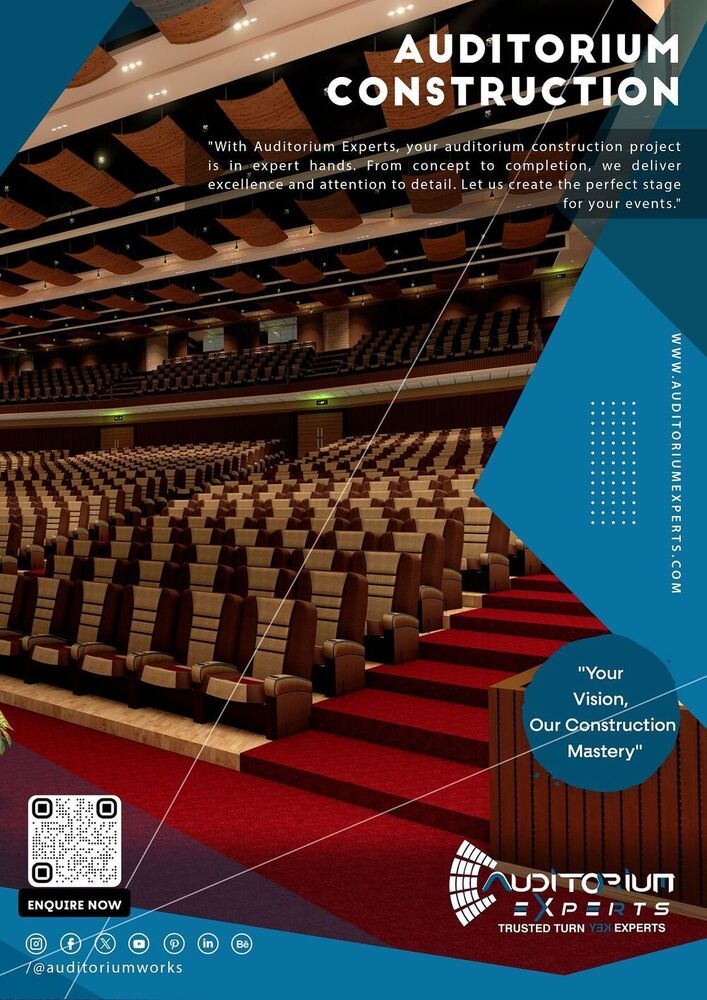 Auditorium Interior Designing Service - High-quality Materials Ergonomic Tiered Seating Intelligent Lighting Design Acoustic Optimization Aesthetic Comfort Solutions