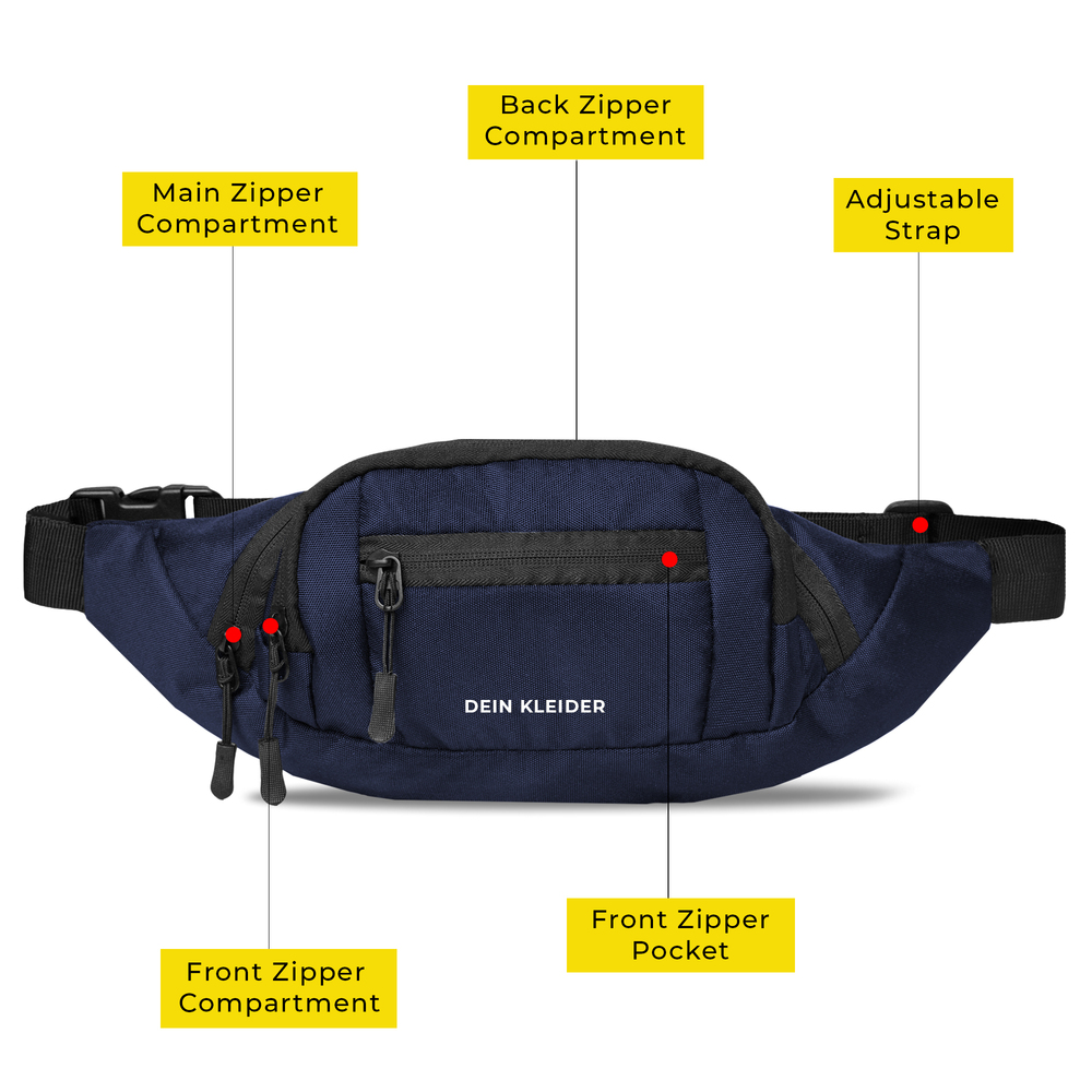 Venture Waist Fanny Pack Travel Handy Zip Pouch Money Phone Belt Sport Bum Navy