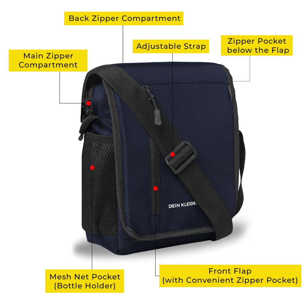Nylon Flapover Sling Cross Body One Side Shoulder Bag Navy