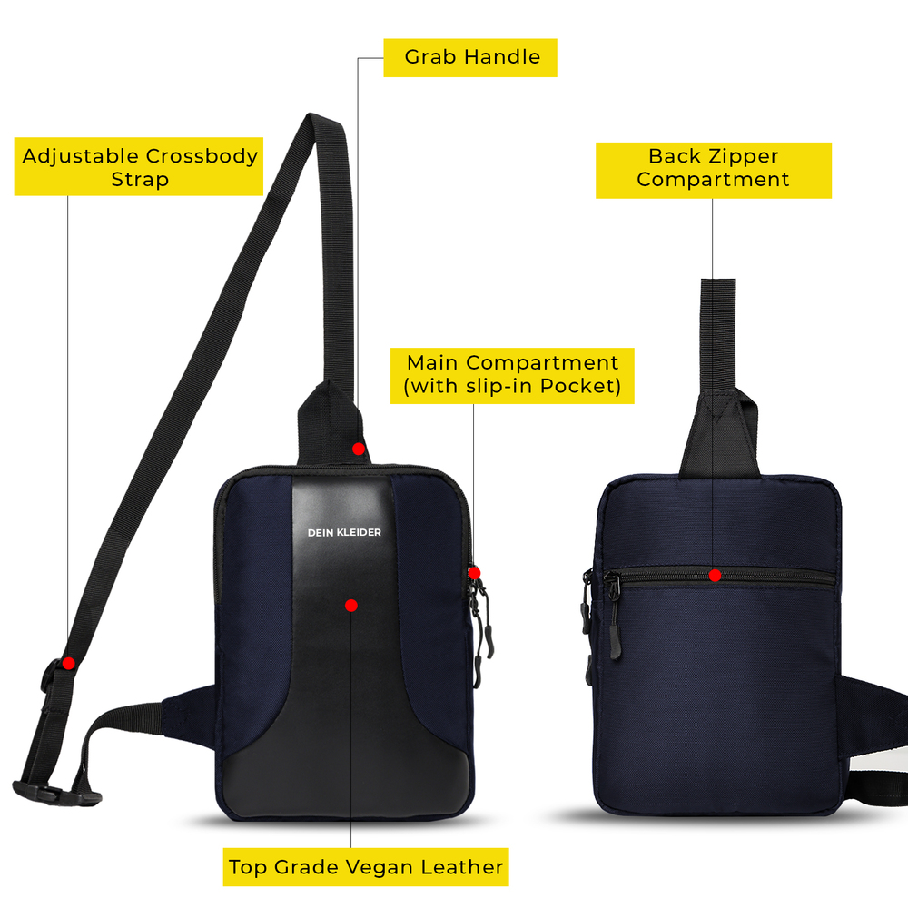 Modern Sleek Crossbody Sling Chest Bag Adjustable Strap Navy