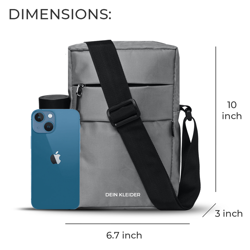 Grey Nylon Sling Cross Body Utility Travel Office Business Messenger one Side Shoulder Bag