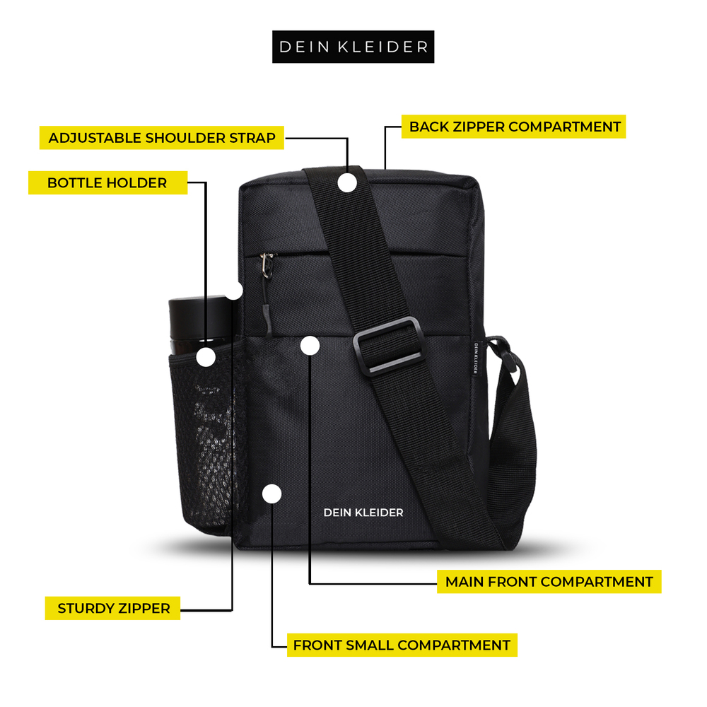 Black Nylon Sling Cross Body Utility Travel Office Business Messenger one Side Shoulder Bag