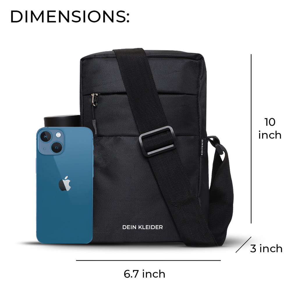 Black Nylon Sling Cross Body Utility Travel Office Business Messenger one Side Shoulder Bag