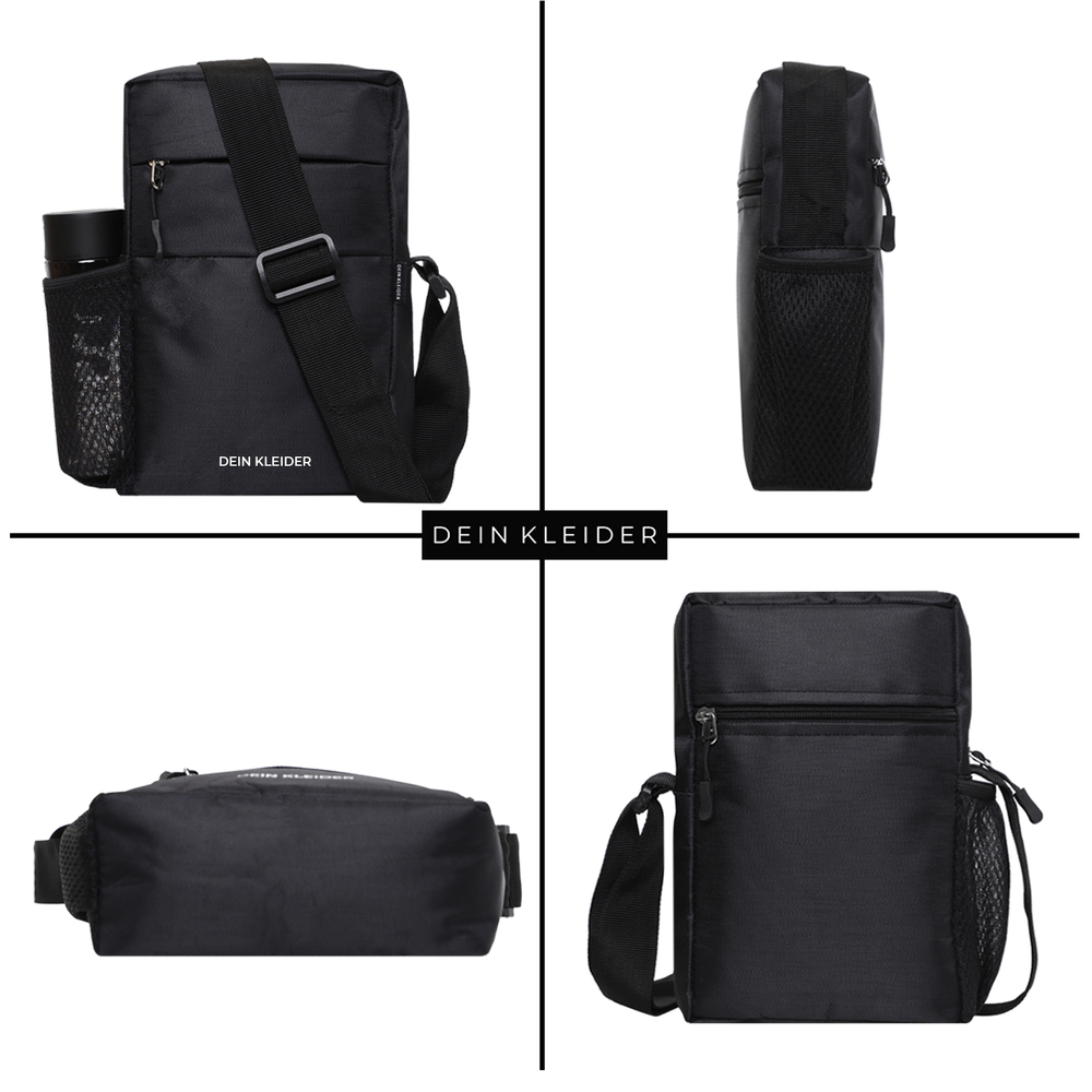 Black Nylon Sling Cross Body Utility Travel Office Business Messenger one Side Shoulder Bag