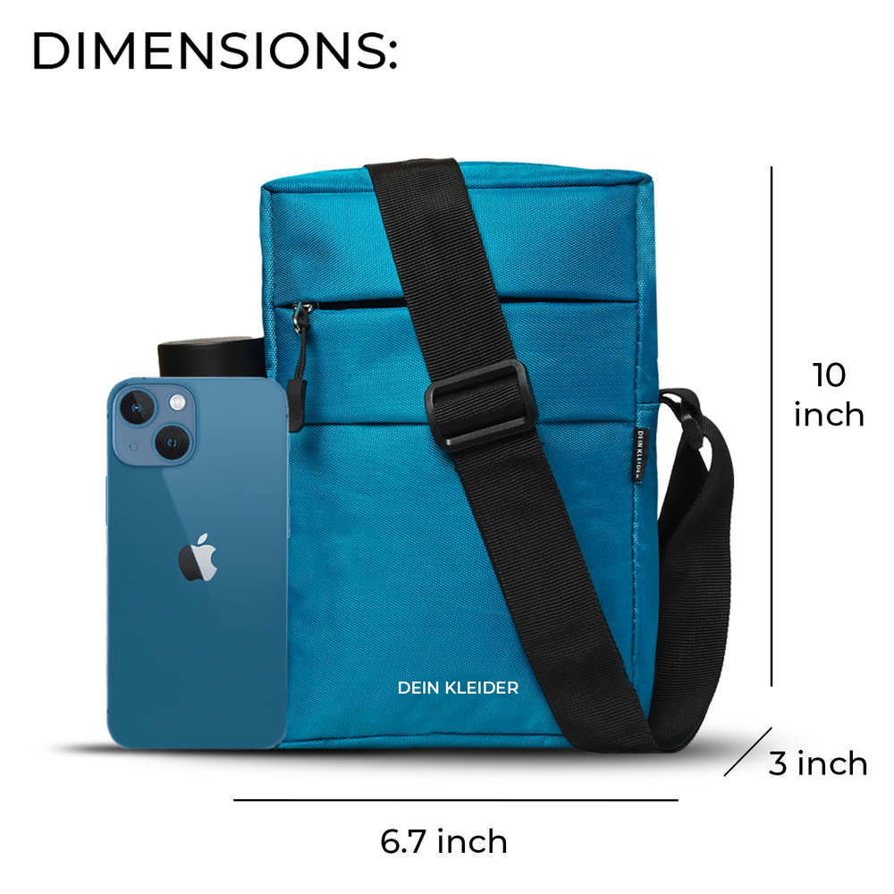 Aqua Nylon Sling Cross Body Utility Travel Office Business Messenger one Side Shoulder Bag