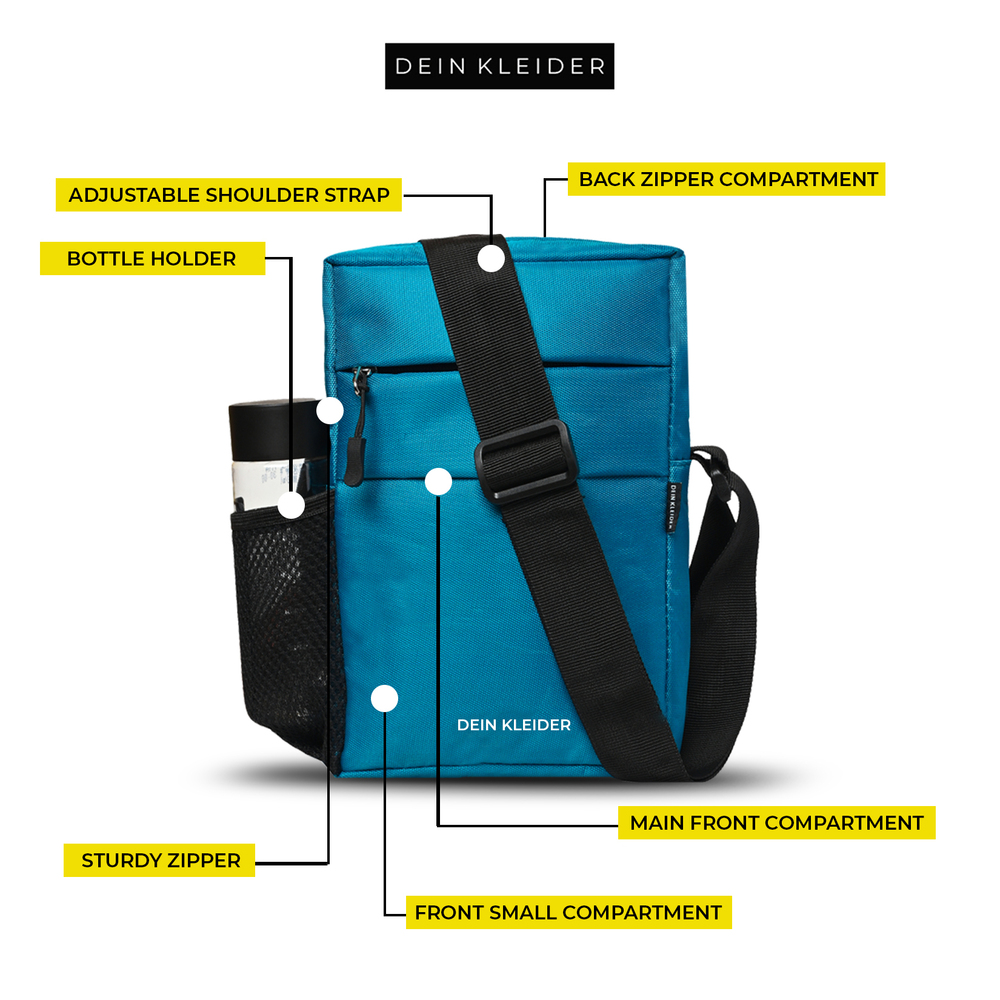 Aqua Nylon Sling Cross Body Utility Travel Office Business Messenger one Side Shoulder Bag