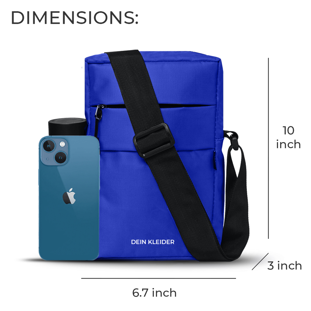 Blue Nylon Sling Cross Body Utility Travel Office Business Messenger one Side Shoulder Bag