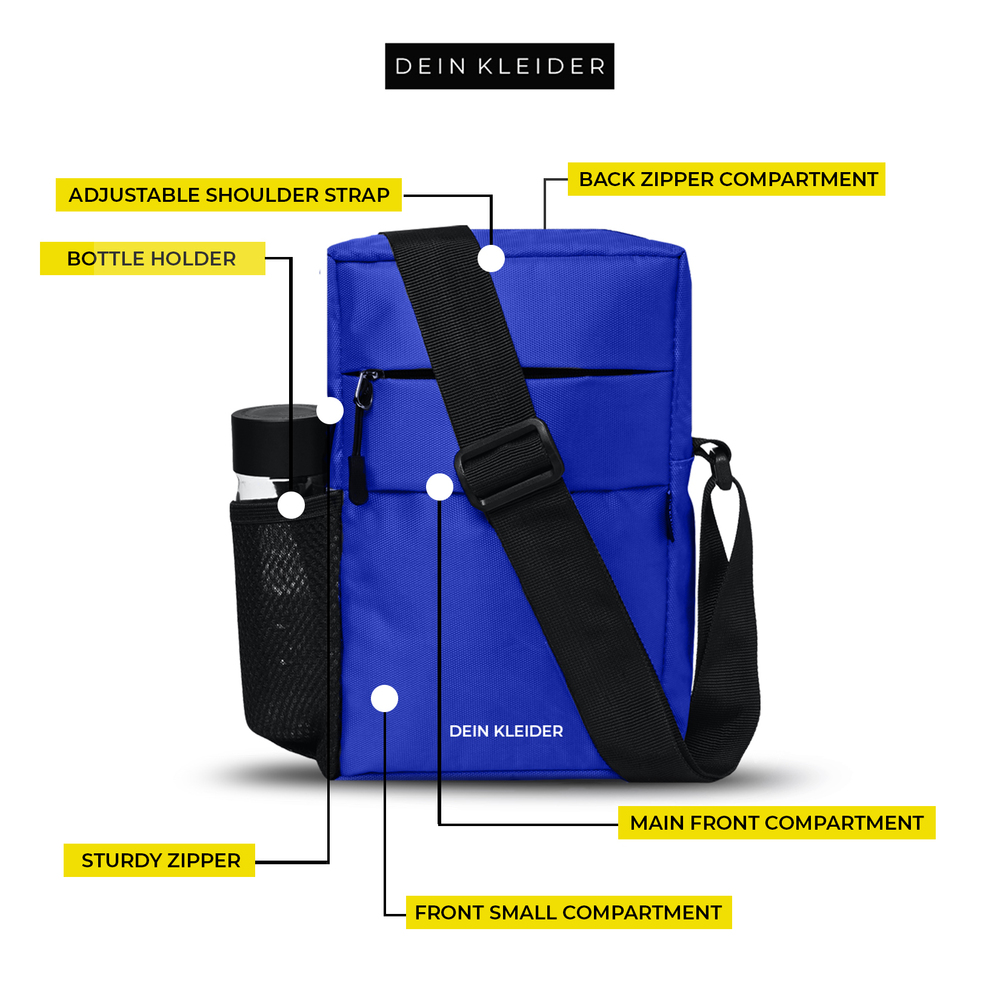 Blue Nylon Sling Cross Body Utility Travel Office Business Messenger one Side Shoulder Bag