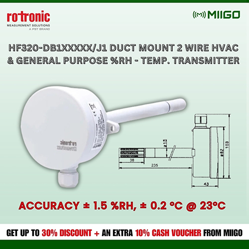 HF320-DB1XXXXX/J1 DUCT mount 2 wire hvac & general purpose %rh - temp. transmitter