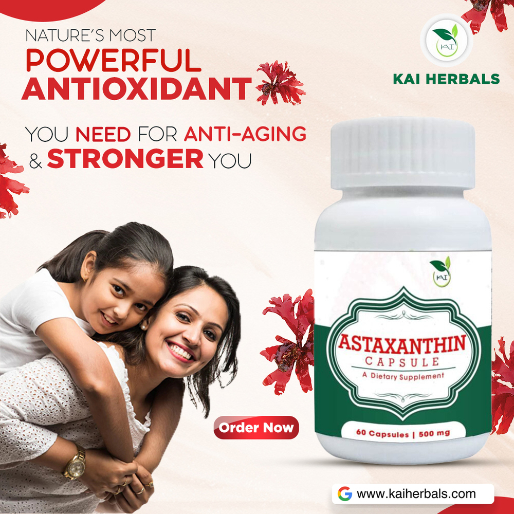 Ayurvedic Astaxanthin Capsule - 500 Mg | 100% Natural Herbal Dietary Supplement, Boosts Immune System, Reduces Inflammation, Improves Skin Health, No Additives Or Preservatives, 24 Months Shelf Life