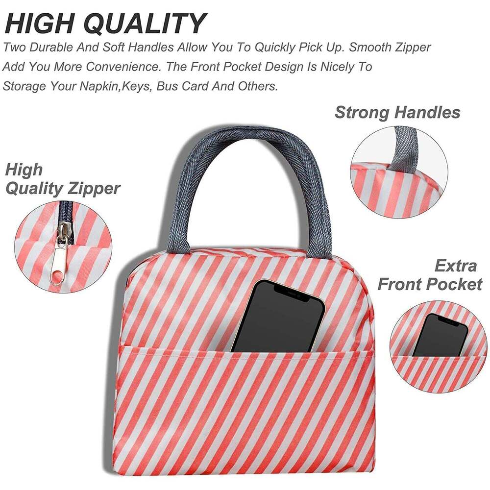 Lunch Bag Portable Insulated Lunch Box Bags With Zipper Closer & Handles