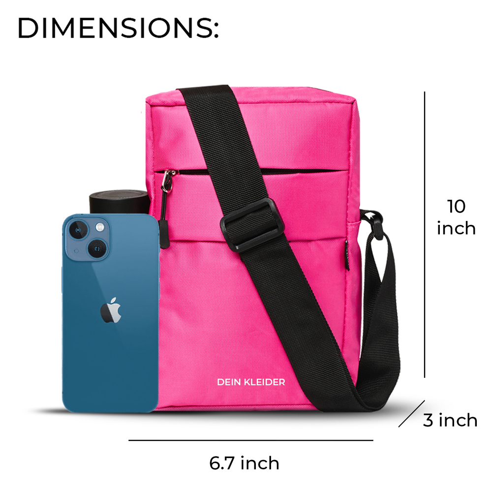 Pink Nylon Sling Cross Body Utility Travel Office Business Messenger one Side Shoulder Bag