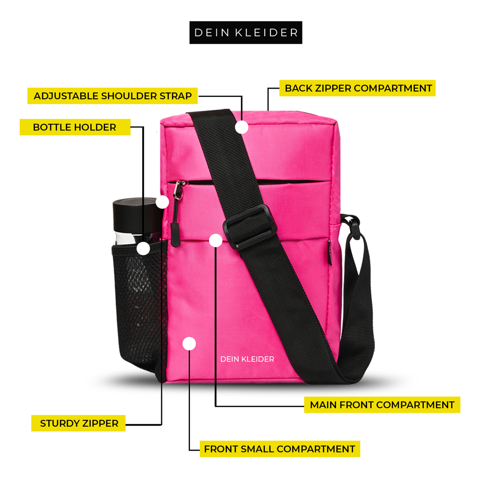 Pink Nylon Sling Cross Body Utility Travel Office Business Messenger one Side Shoulder Bag