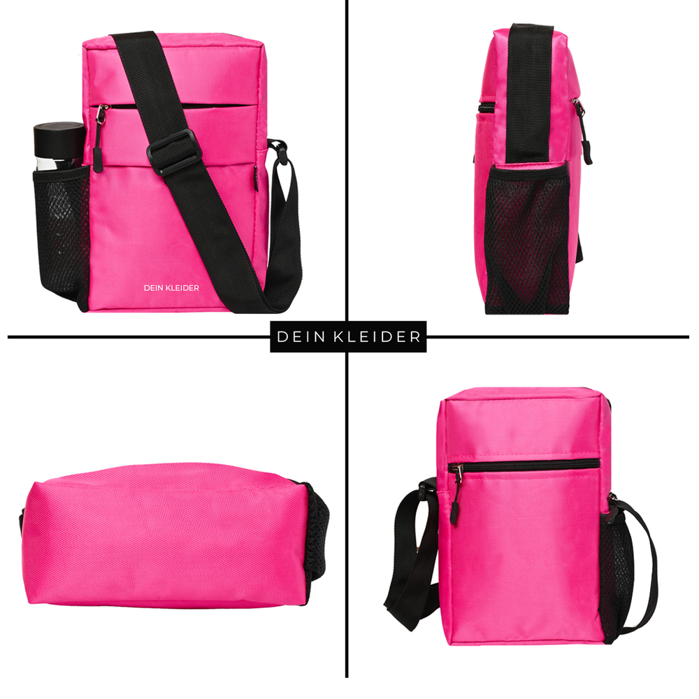 Pink Nylon Sling Cross Body Utility Travel Office Business Messenger one Side Shoulder Bag
