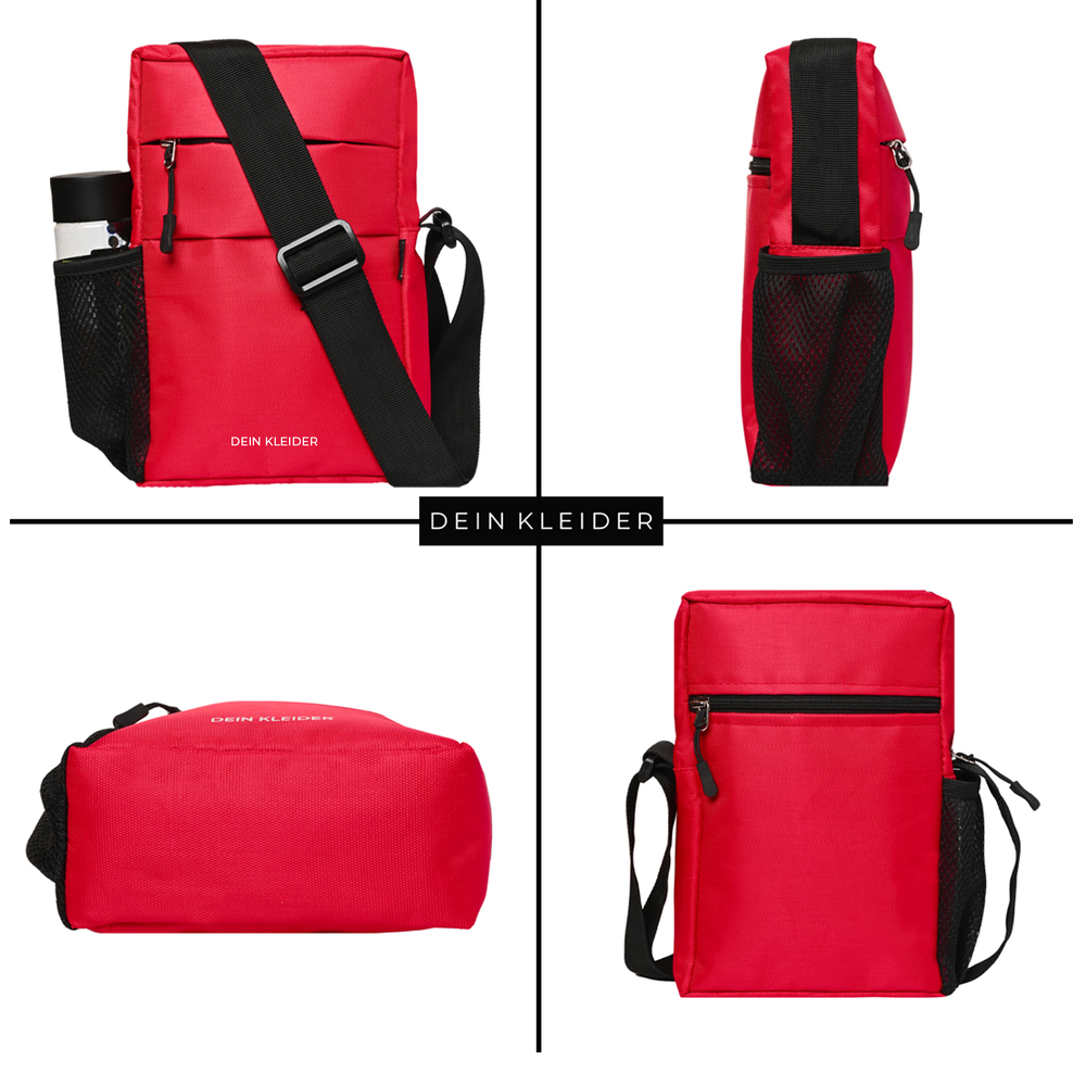 Red Nylon Sling Cross Body Utility Travel Office Business Messenger one Side Shoulder Bag