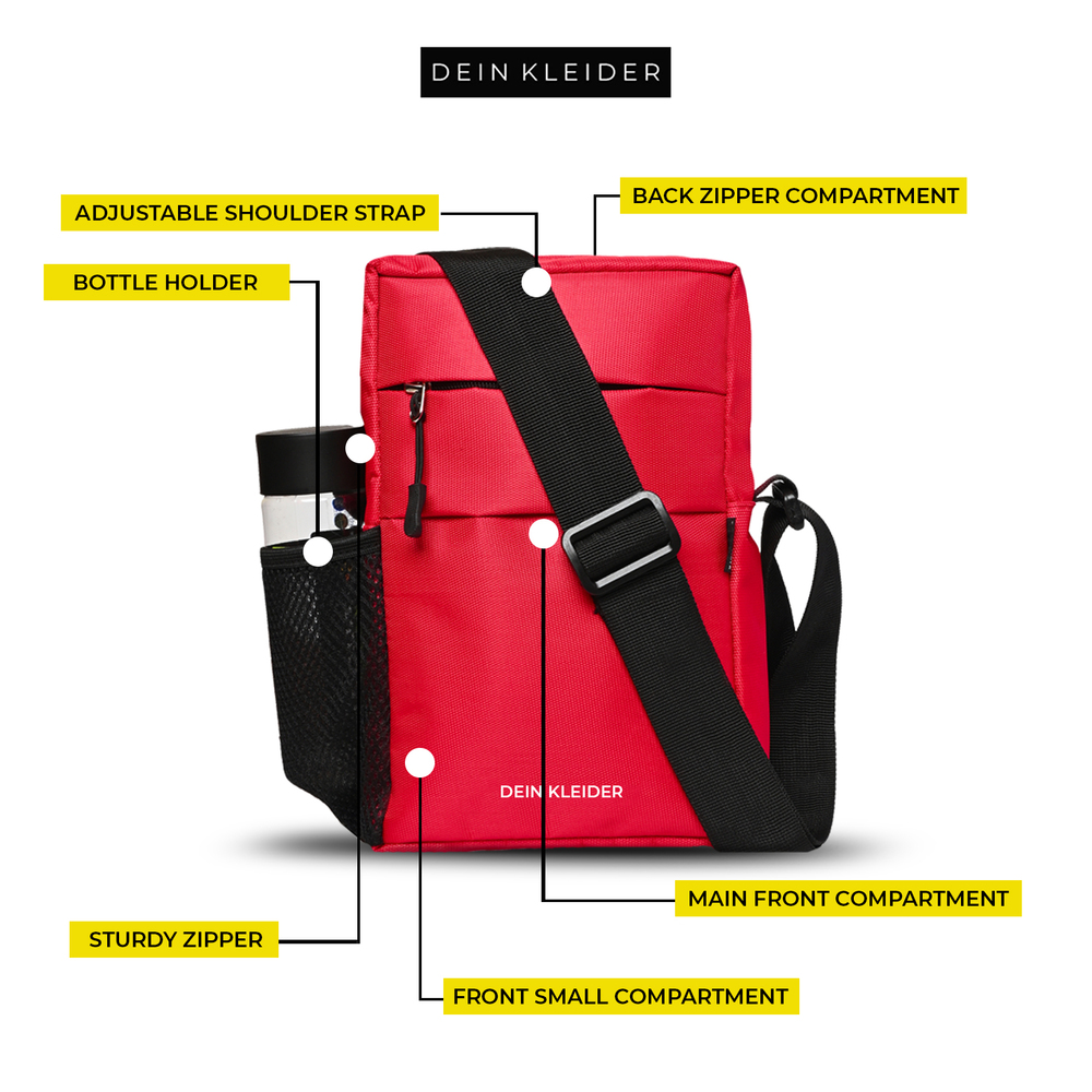 Red Nylon Sling Cross Body Utility Travel Office Business Messenger one Side Shoulder Bag