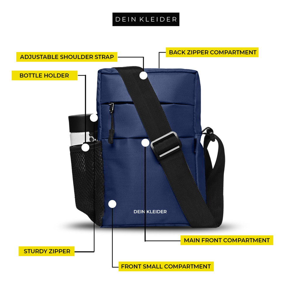 Navy Blue Nylon Sling Cross Body Utility Travel Office Business Messenger One Side Shoulder Bag