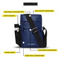 Navy Blue Nylon Sling Cross Body Utility Travel Office Business Messenger One Side Shoulder Bag