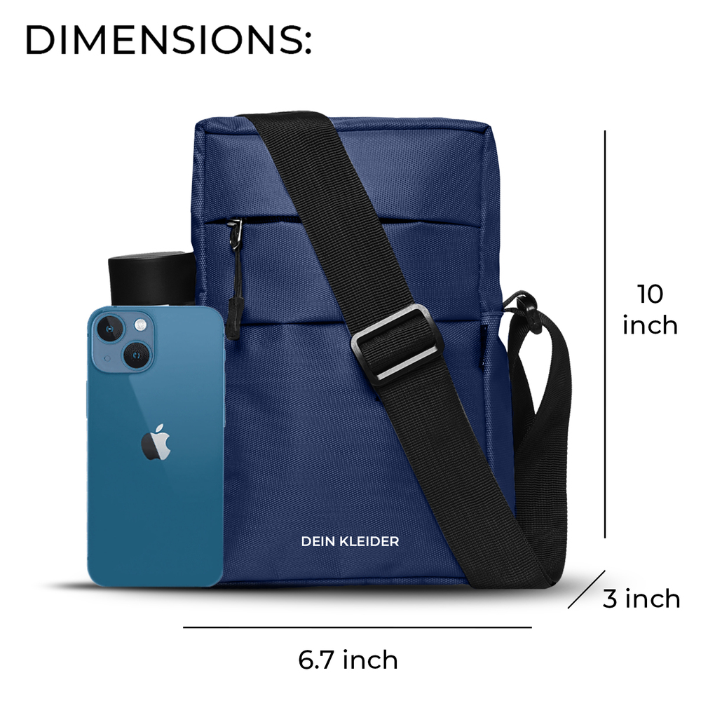Navy Blue Nylon Sling Cross Body Utility Travel Office Business Messenger One Side Shoulder Bag