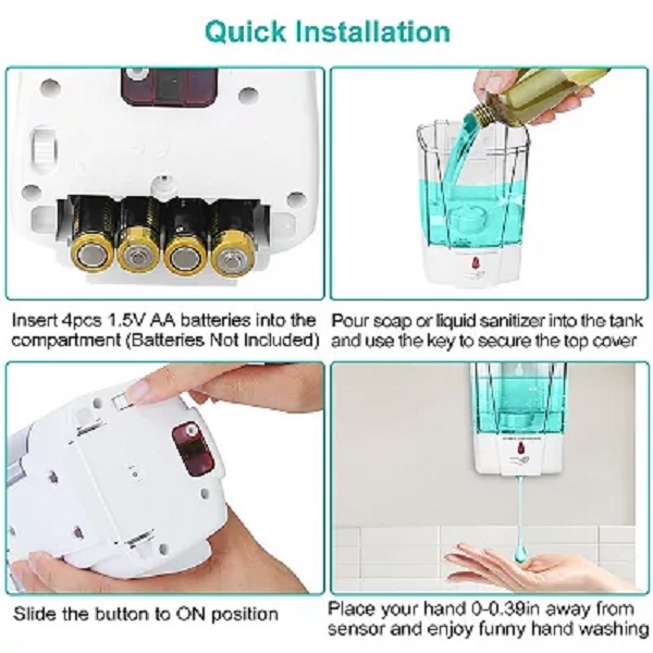 Automatic Touchless Soap Dispenser - 700ml Capacity, White Abs Material, Infrared Motion Sensor For Hospitals, Homes, Offices And Public Spaces - Non-drip, Wall Mounted, Energy Efficient Design