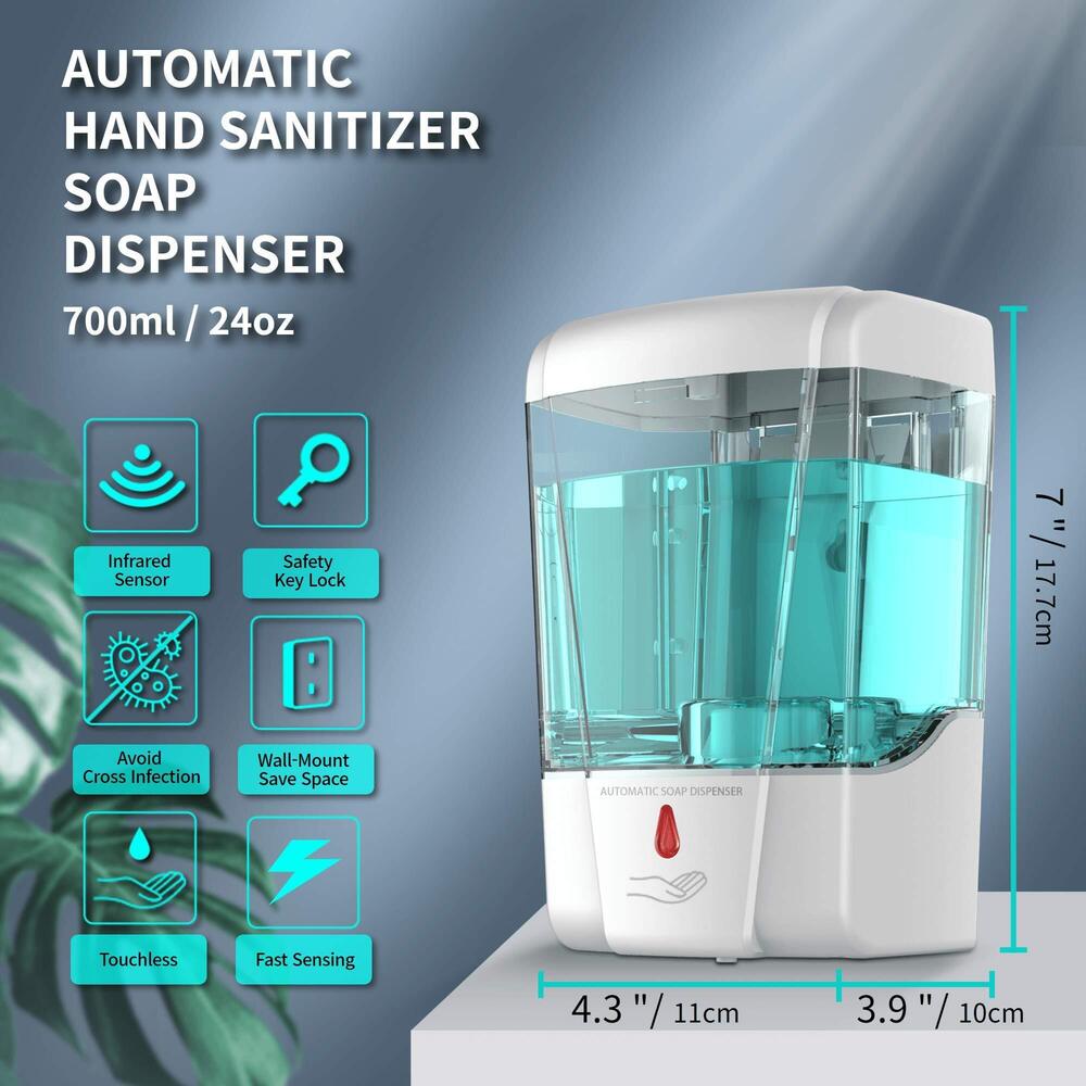 Automatic Touchless Soap Dispenser - 700ml Capacity, White Abs Material, Infrared Motion Sensor For Hospitals, Homes, Offices And Public Spaces - Non-drip, Wall Mounted, Energy Efficient Design