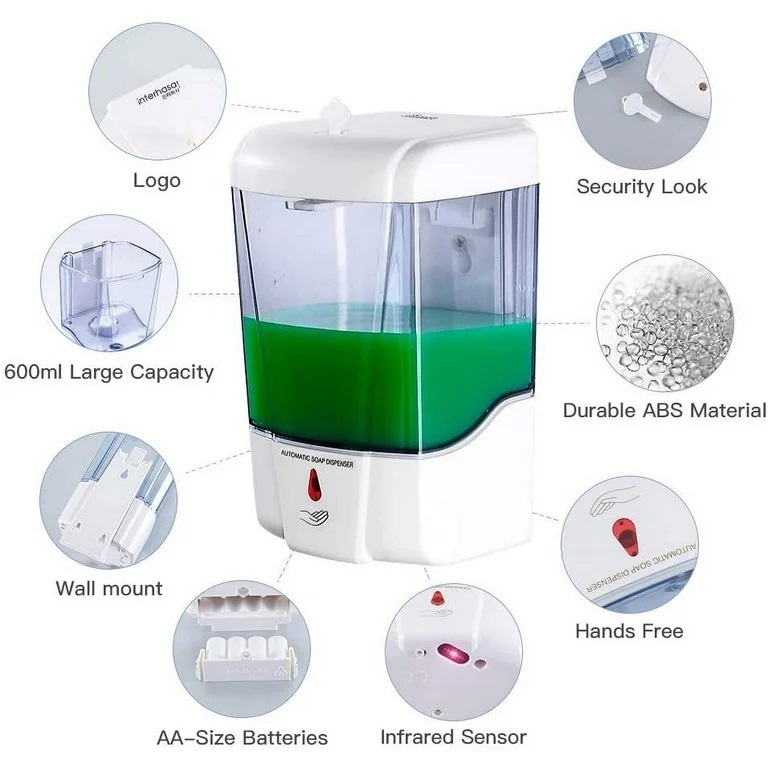 Automatic Touchless Soap Dispenser - 700ml Capacity, White Abs Material, Infrared Motion Sensor For Hospitals, Homes, Offices And Public Spaces - Non-drip, Wall Mounted, Energy Efficient Design