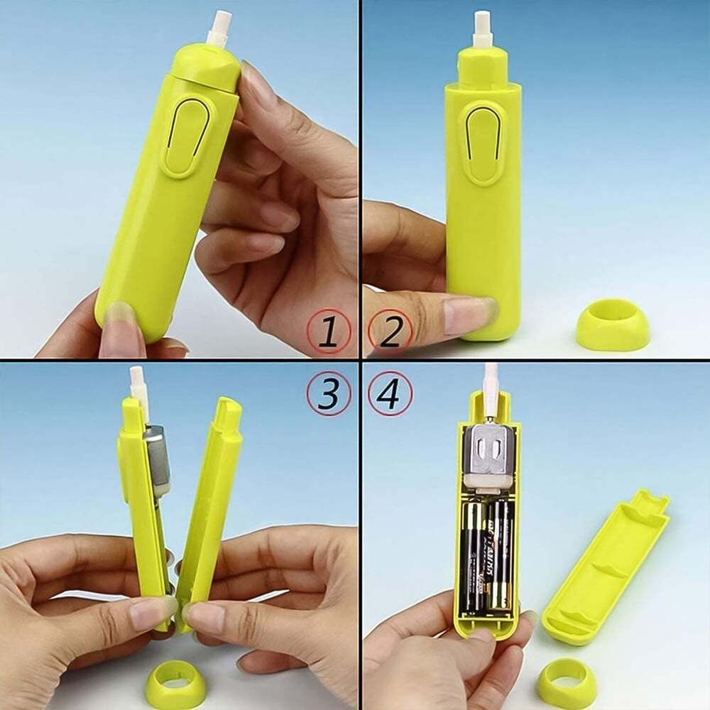 Electric Eraser Kit - Plastic, Standard Size, Yellow | Long-lasting Battery Operated Ergonomic Design With 12 Easy-to-replace Refills, One-button Operation For Precise Erasing