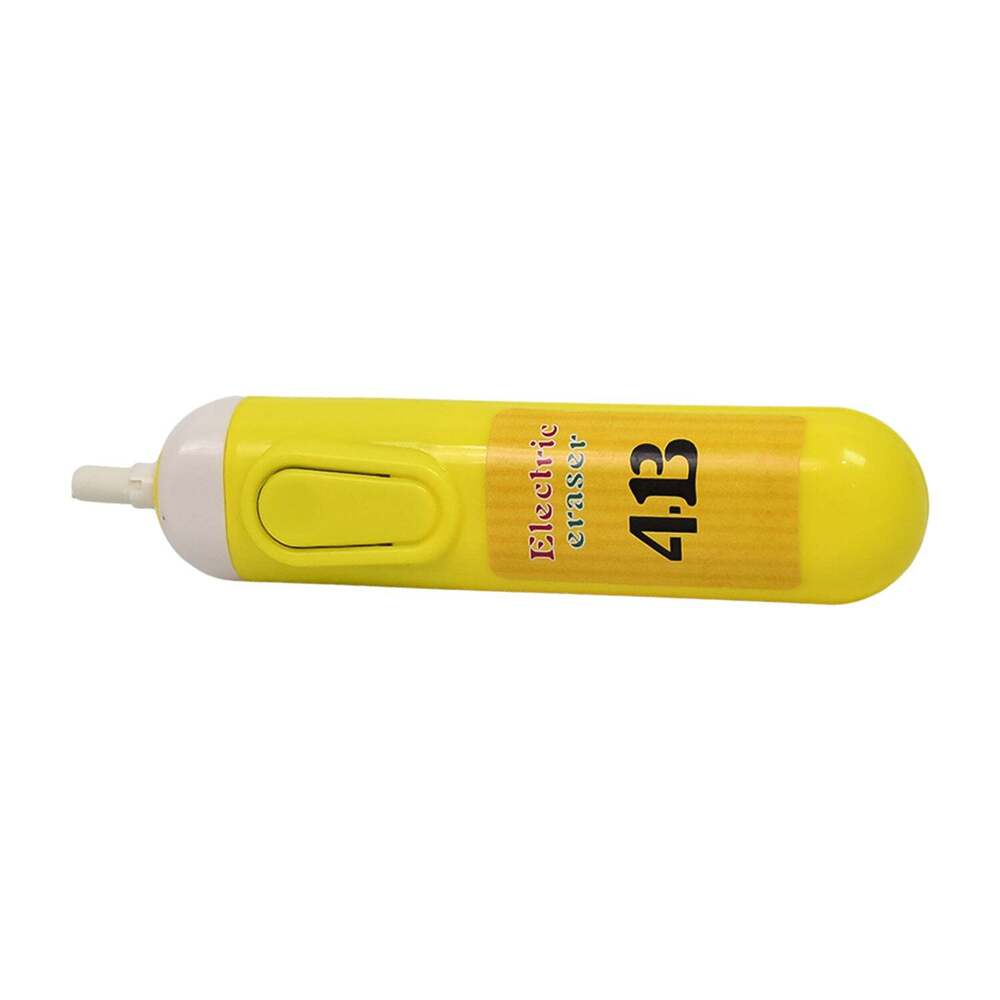 Electric Eraser Kit - Plastic, Standard Size, Yellow | Long-lasting Battery Operated Ergonomic Design With 12 Easy-to-replace Refills, One-button Operation For Precise Erasing