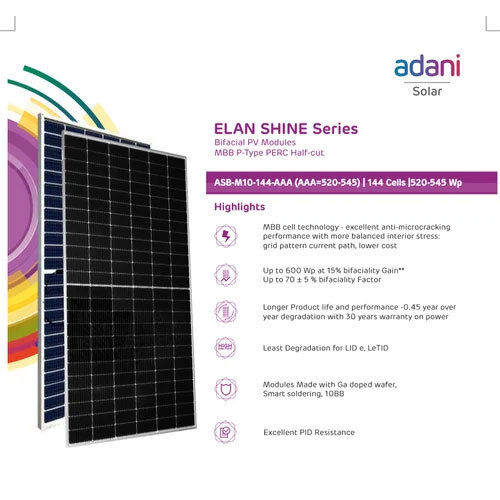 Adani Solar Panels Near Ahmedabad - Warranty: 1 Year