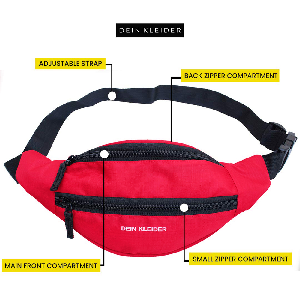 Waist Pack Travel Handy Hiking Zip Pouch Document Money Phone Belt Sport Bag Bum Bag - Color: Red