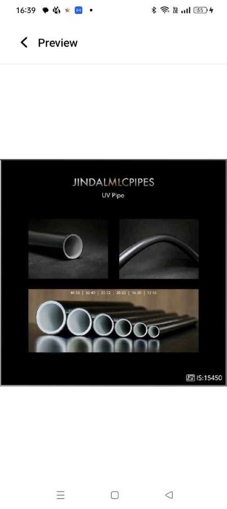 Jindal Mlc Cold Water Pipe - High-quality Polyethylene, 20mm Diameter, Sleek Black, Reliable Warranty | Durable And Versatile Solution For Cold Water Transportation