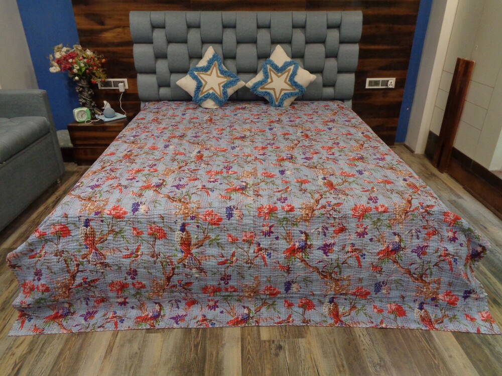 Screen Printed Kantha Bedcover